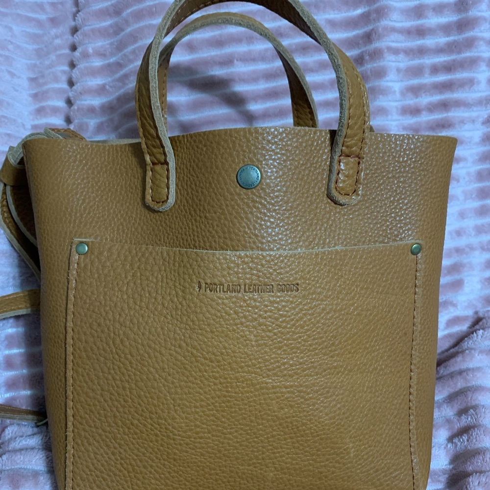 Portland Leather Goods mini crossbody tote. Color dune